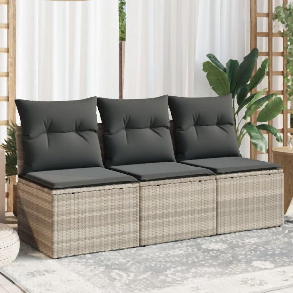 vidaXL Gartensofa mit Kissen 3-Sitzer Hellgrau Poly Rattan, 366194