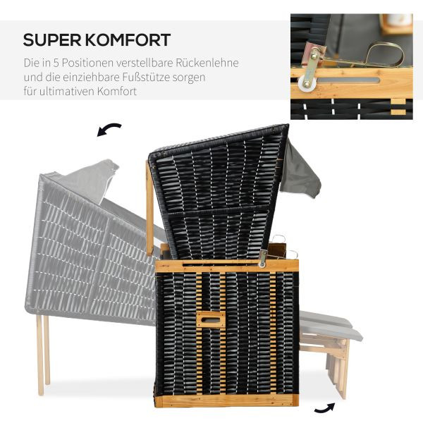 Outsunny Strandkorb Volllieger Gartenliege Getrankehaltern PE Rattan Hellgrau 118 x 79 x 50 cm, 867-058LG