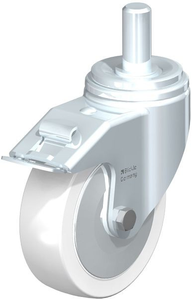 Blickle LHZ-SPO 160K-FI-FA Stahlblech-Lenkrolle, Schwerlast-Ausführung, mit Zapfen & Feststeller, Polyamid, Weiß, 852960