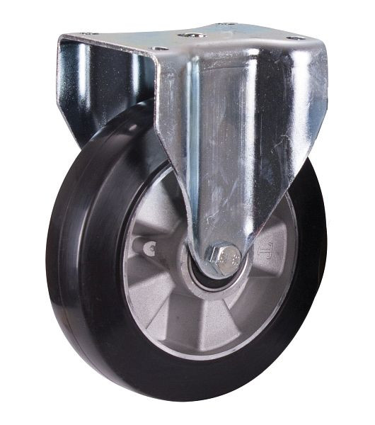 VARIOfit Bockrolle Elastikvollgummi, 200 x 50 mm, schwarz, auf Aluminiumdruckgussfelge, bpg-200.006