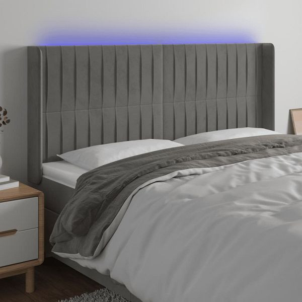 vidaXL LED Kopfteil Hellgrau 183x16x118/128 cm Samt, 3124346