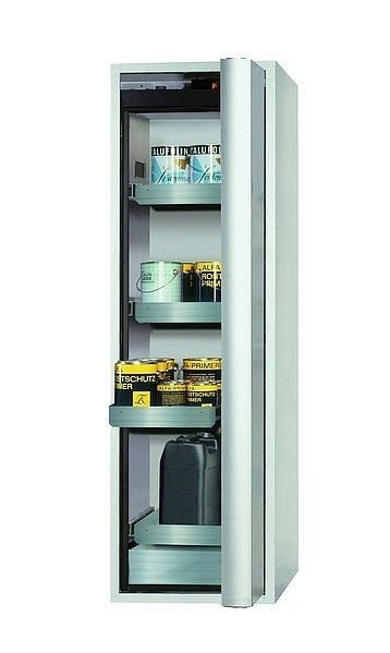 asecos Sicherheitsschrank S-PHOENIX Vol.2-90, S90.196.060.075.FDACR in lichtgrau RAL 7035 mit 3x Auszugswanne Standard (Edelstahl), 30316-001-33485