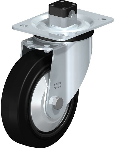 Blickle L-POEV 160KD-CS11-FA Stahlblech-Lenkrolle, mittelschwere Ausführung, mit Anschraubplatte & Zentralfeststeller, Elastik-Vollgummi, Schwarz, 850640