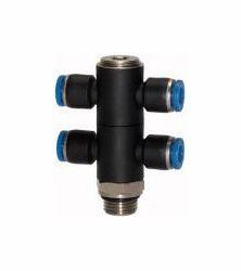 Riegler T-Mehrfachverteiler mit Innensechskant, 4-fach, drehbar, Außengewinde zylindrisch mit O-Ring (NBR), 109753