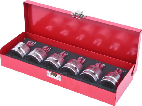 KS Tools 3/4" Kraft-Bit-Stecknuss-Satz, 6-teilig, Torx+Vielzahn, mit Bohrung, 515.0010