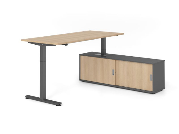 Hammerbacher Schreibtisch XMST19, 180x80cm, Platte: Eiche, T-Fuß Gestell Graphit, Höhe: 71 - 120 cm, Graphit / Eiche, VXMST19SB/E/G/G/E