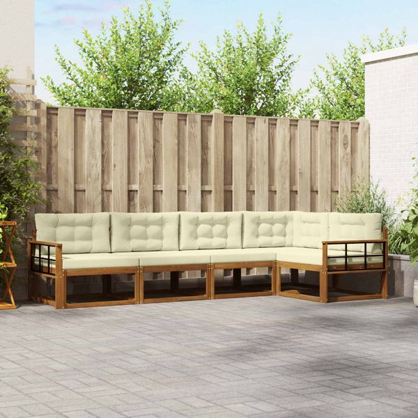 vidaXL Outdoor-Sofagarnitur mit Kissen 5-teilig Natur und Creme, 3367588