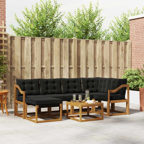 vidaXL Outdoor-Sofagarnitur mit Kissen 7-teilig Natürlich und Schwarz, 3368867