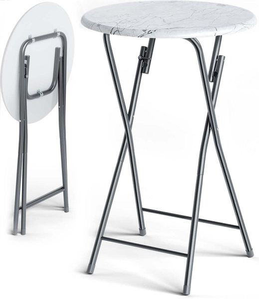 casaria Stehtisch klappbar Ø60cm Marmoroptik Weiß 110cm Höhe, 107835