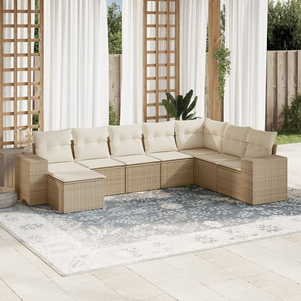 vidaXL 8-tlg. Garten-Sofagarnitur mit Kissen Beige Poly Rattan, 3255295