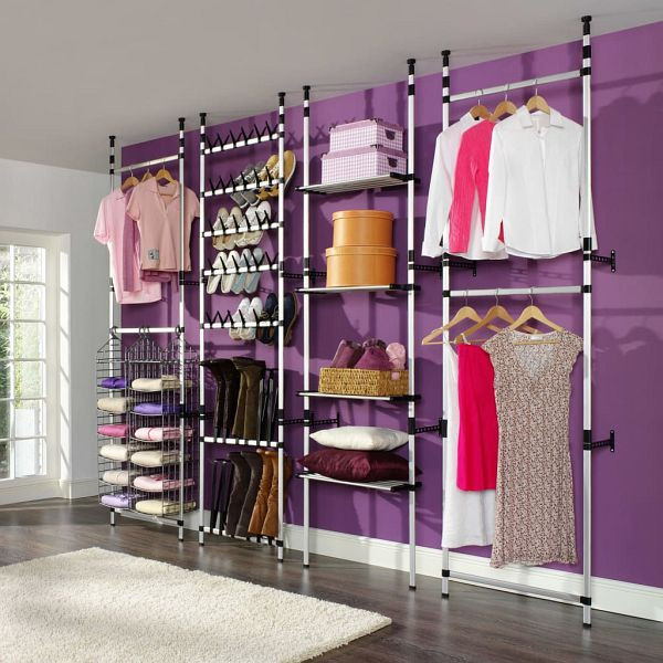 vidaXL Teleskop-Garderobe mit Stangen und Regal Aluminium, 321113
