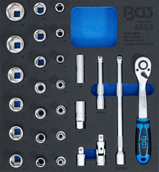 BGS Werkstattwageneinlage 2/3: Steckschlüssel-Satz 12,5 mm (1/2"), 27-teilig, 4053