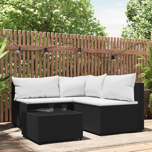 vidaXL 4-teilig Garten-Lounge-Set mit Kissen Schwarz Poly Rattan, 319733