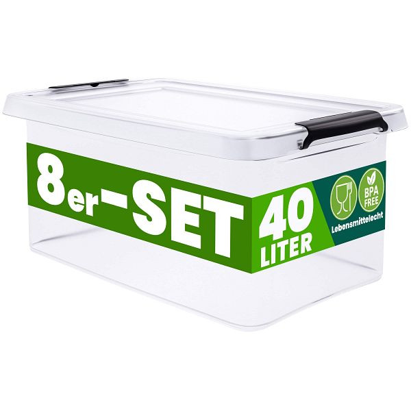 DEUBA Aufbewahrungsbox, VE: 8er-Set 58x39x26cm 40L transparent stapelbar, 997683