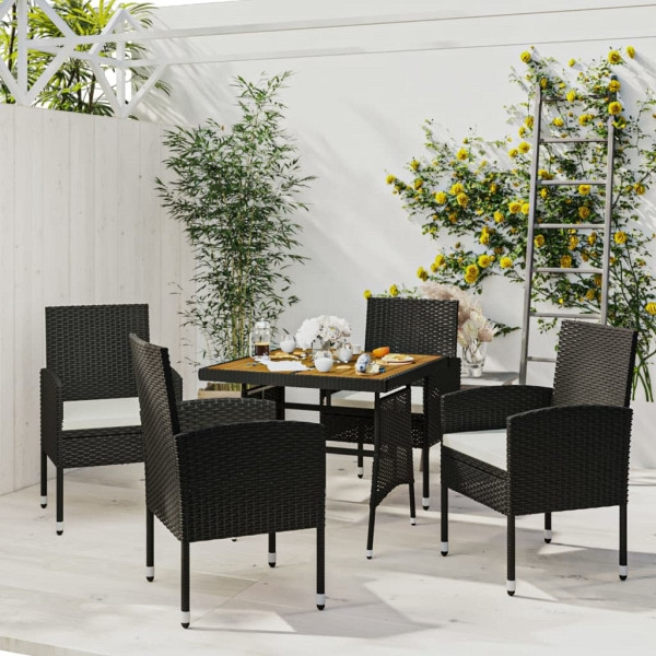 vidaXL 5-tlg. Garten-Essgruppe Poly Rattan Schwarz, 3120090