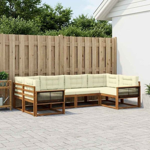 vidaXL Outdoor-Sofagarnitur mit Kissen 6-teilig Natur und Creme, 3382843