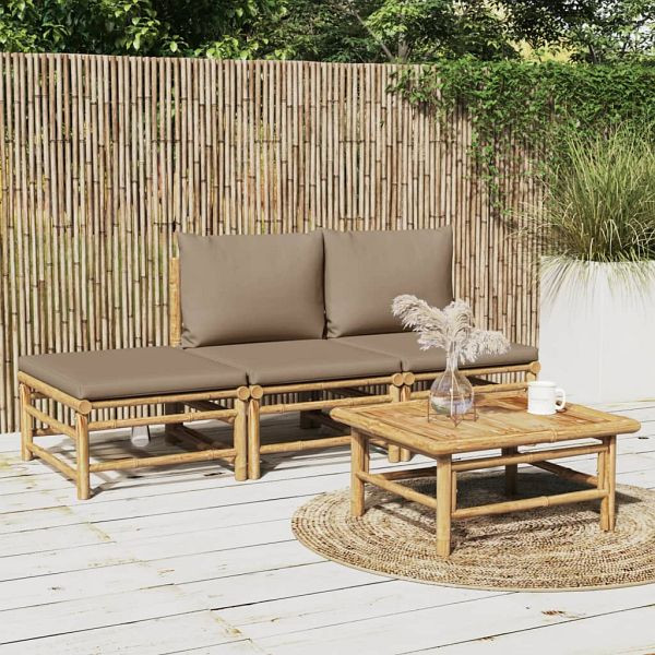 vidaXL 4-teilig Garten-Lounge-Set mit Taupe Kissen Bambus, 3155139