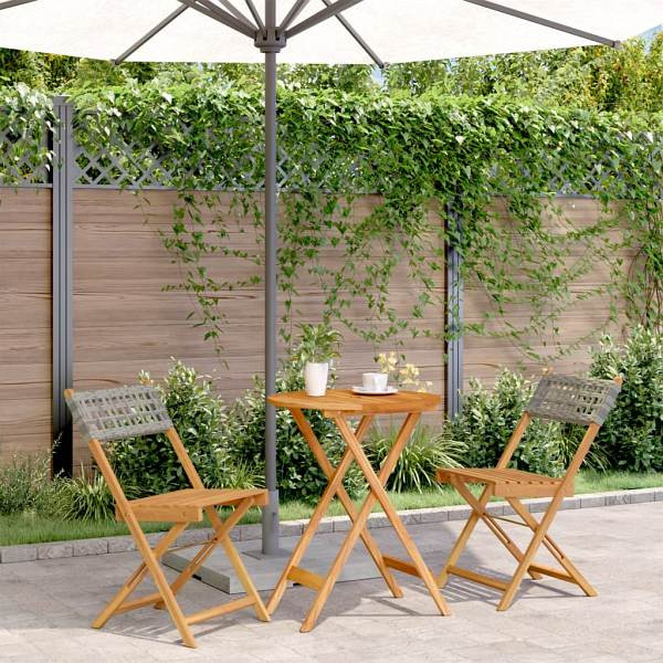 vidaXL 3-tlg. Bistro-Set Grau Poly Rattan und Massivholz, 3281743