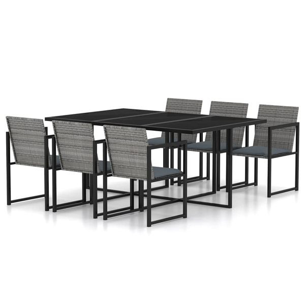 vidaXL 7-teilig Garten-Essgruppe mit Kissen Poly Rattan Grau, 313118