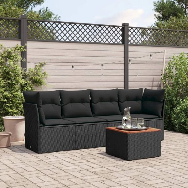 vidaXL 5-teilig Garten-Sofagarnitur mit Kissen Schwarz Poly Rattan, 3255803