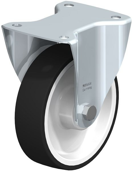 Blickle B-POTH 160G Stahlblech-Bockrolle, mittelschwere Ausführung, mit Anschraubplatte, Thermoplastisches Polyurethan, Grau, 739243
