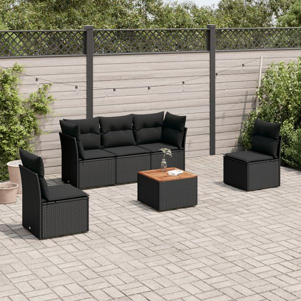 vidaXL 6-teilig Garten-Sofagarnitur mit Kissen Schwarz Poly Rattan, 3223542