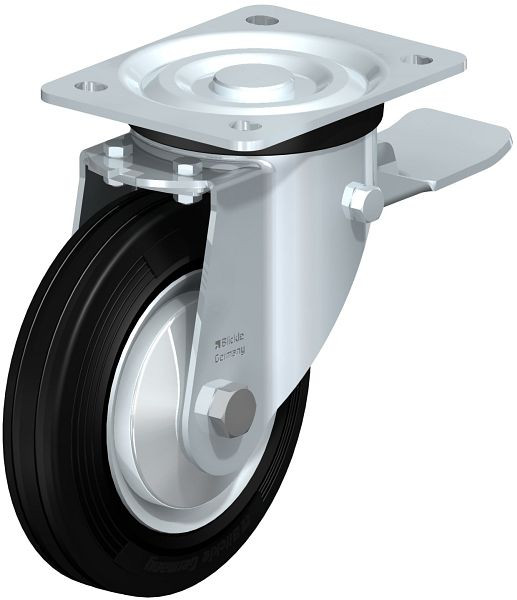 Blickle L-RD 162R-ST-FA Stahlblech-Lenkrolle, mittelschwere Ausführung, mit Anschraubplatte & Feststeller, Zweikomponenten-Vollgummi, Schwarz, 83675