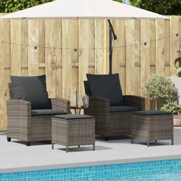 vidaXL 4-tlg. Garten-Sofagarnitur mit Kissen Grau Poly Rattan, 4103865