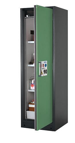 asecos Feuerbeständiger Gefahrstoffschrank Select W-63R-O "one touch", 3 Einlegeböden, Tür grün, 201467