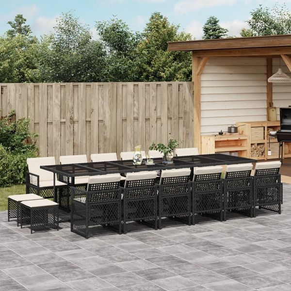 vidaXL 17-tlg. Garten-Essgruppe mit Kissen Schwarz Poly Rattan, 3210822