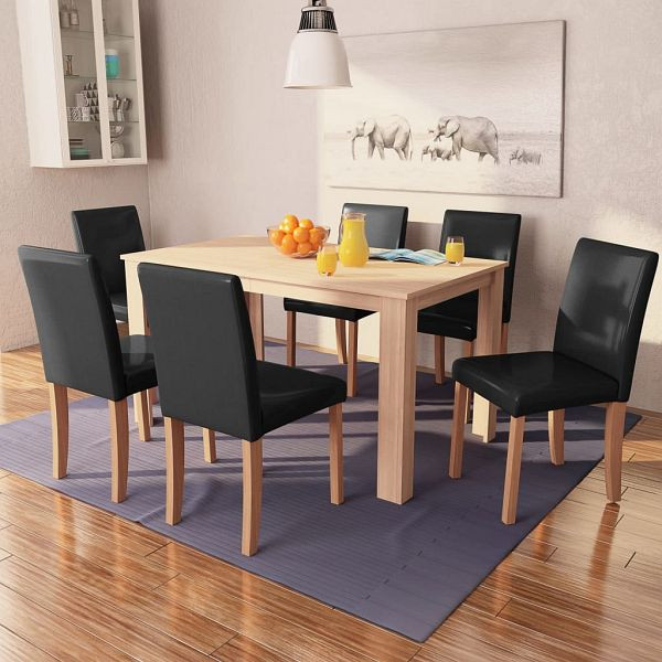 vidaXL Esszimmertisch und Stühle 7-teilig Kunstleder Eiche Schwarz, 243529