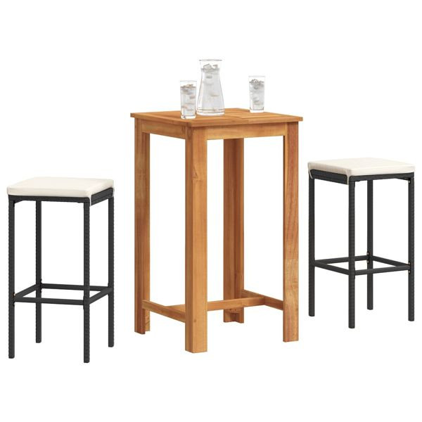 vidaXL 3-teilig Gartenbar-Set Schwarz Massivholz Akazie und Poly Rattan, 3295267