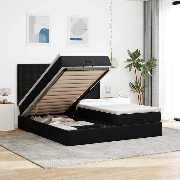 vidaXL Ottoman-Bett mit Matratzen & LEDs Schwarz 180x200 cm Samt, 3314659