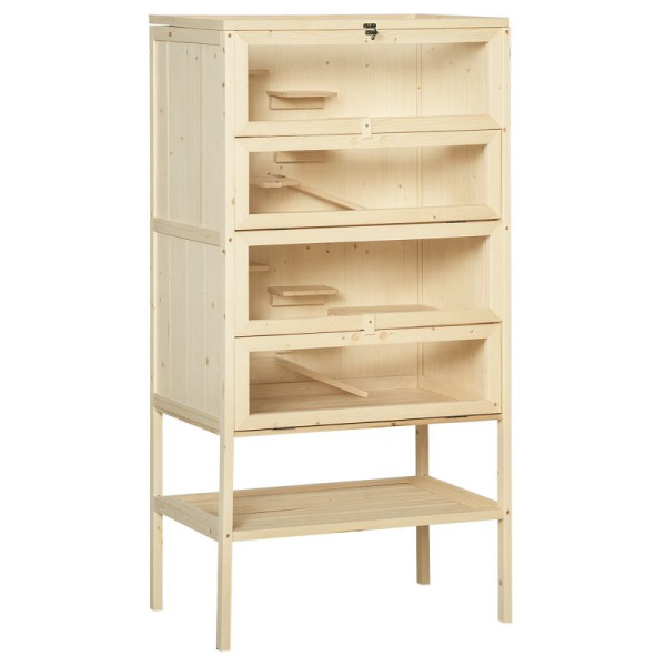 PawHut Hamsterkäfig aus Holz 5 Etagen Nagarium Nagerkäfig Kleintierkäfig mit Gitterdach Rampen, D51-083