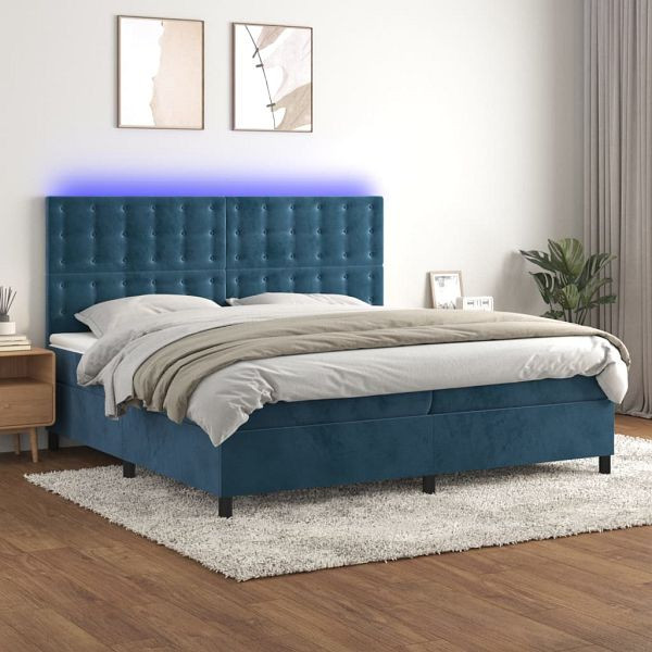 vidaXL Boxspringbett mit Matratze & LED Dunkelblau 200x200 cm Samt, 3136387