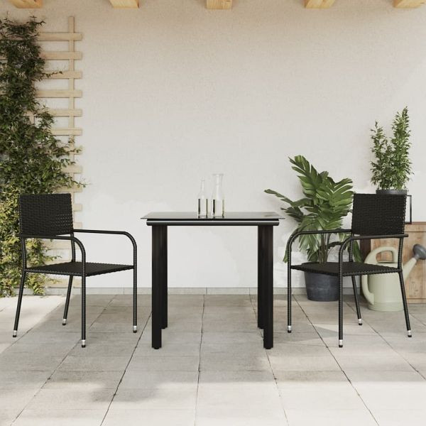 vidaXL 3-teilig Garten-Essgruppe Schwarz Poly Rattan und Stahl, 3203280
