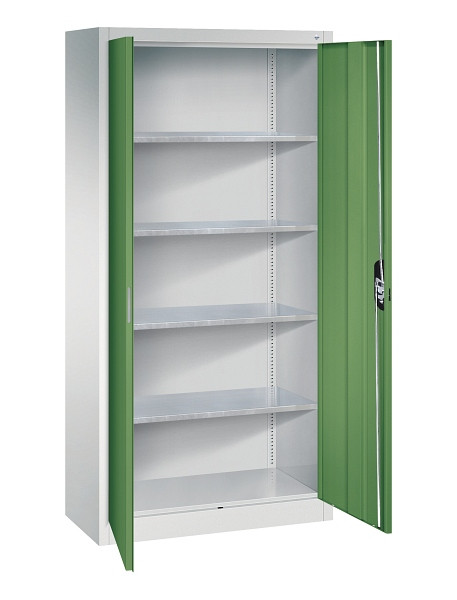 C+P Flügeltürenschrank Acurado, H1950xB930xT400mm, 7035/6011, Traglast 70 kg, 8920-00 S11244