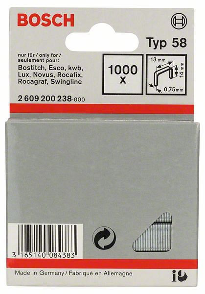 Bosch Feindrahtklammer Typ 58, 13 x 0,75 x 14 mm, 1000er-Pack, 2609200238