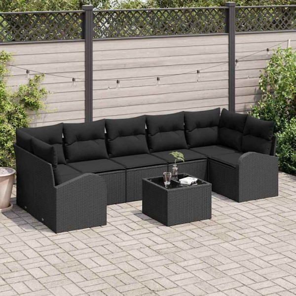 vidaXL Garten-Sofa-Set mit Kissen, 8er Set, Schwarz 55 x 55 x 37 cm, 3354632
