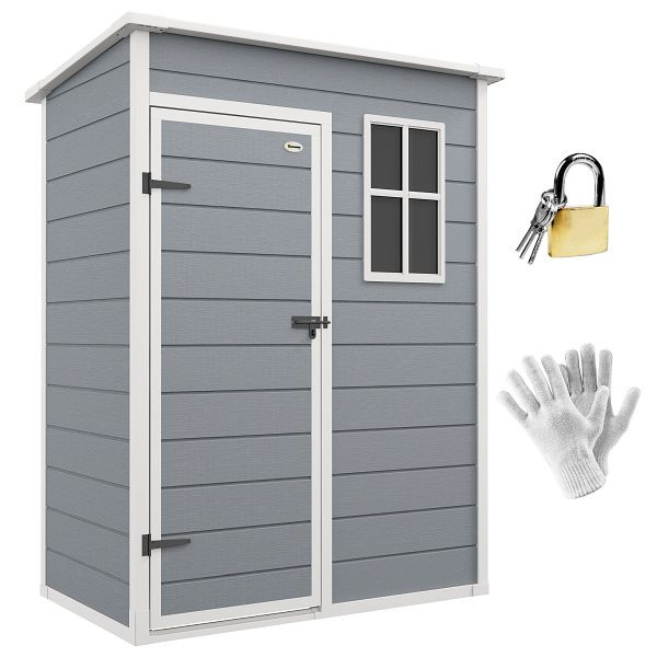 Outsunny Gerätehaus Kunststoff 1,14m² 151 x 92 x 193cm Geräteschuppen mit Pultdach Boden Fenster Grau, 845-954V00GY