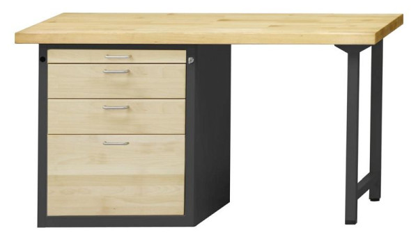 ANKE Werkbänke Kombiwerkbank; 1500x700x900mm; Buche-Massiv-Platte 50mm; Links Sockelschrank 660x615x850 mm, 4 Schubladen 60, 150, 150, 360 mm, 420.023