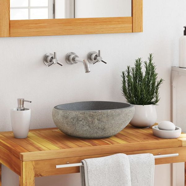 vidaXL Waschbecken Flussstein Oval (29-38)x(24-31) cm, 242666