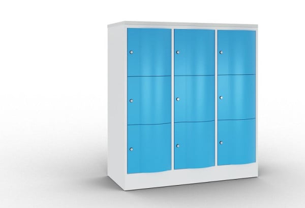 C+P Schließfachschrank Resisto,9 Fächer,H1255xB1148xT540mm,Grau/Lichtblau/DBSHellgrau, 8573-372 S10200