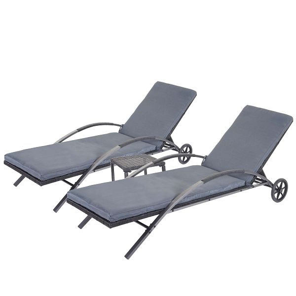 Mendler 2er-Set Sonnenliege HWC-E27, Relaxliege Gartenliege, Poly-Rattan, schwarz Kissen dunkelgrau, 65284