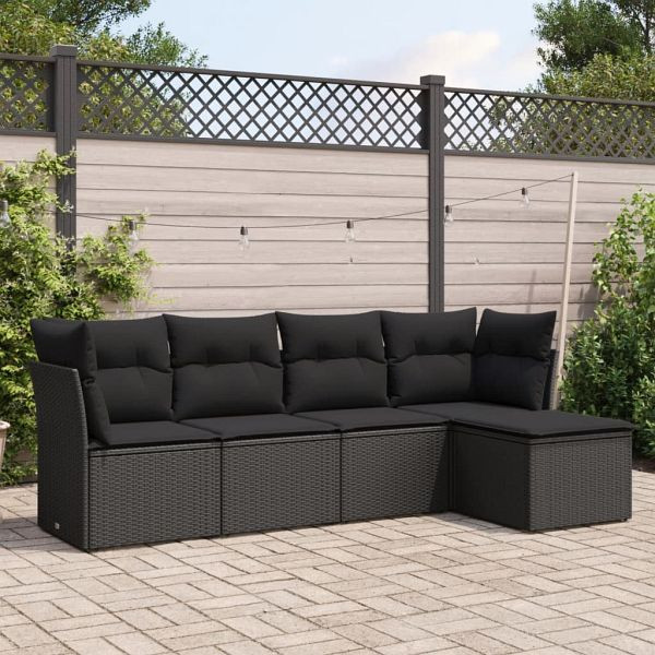 vidaXL 5-teilig Garten-Sofagarnitur mit Kissen Schwarz Poly Rattan, 3217555