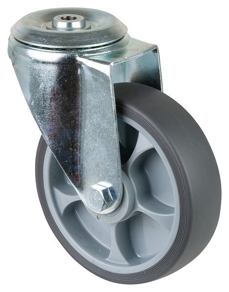 BS Rollen Transportrolle Lenkrolle, thermoplastisches Gummirad grau, Rollenlager, Rückenloch, Durchmesser: 160 mm, VE: 2 Stück, L101.B44.161