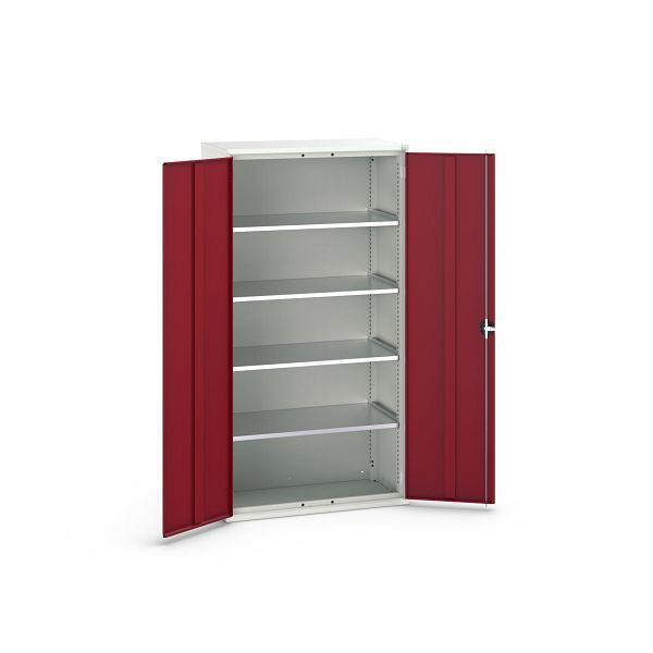 bott verso Flügeltürschrank, mit 4 Fachböden, BxTxH: 1050 x550 x 2000 mm, Lichtgrau / Purpurrot, 16926267.24