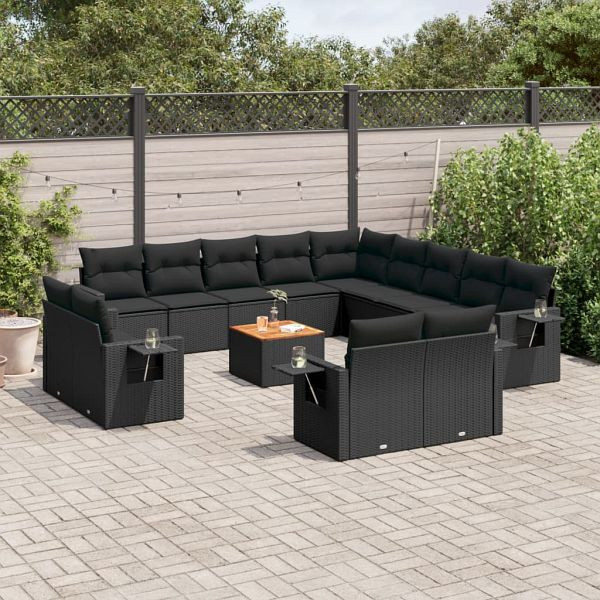 vidaXL 14-teilig Garten-Sofagarnitur mit Kissen Schwarz Poly Rattan, 3257168