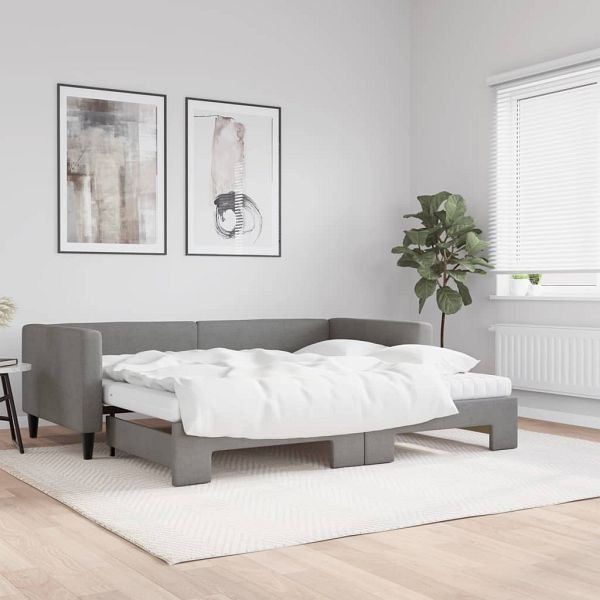 vidaXL Tagesbett Ausziehbar mit Matratzen Dunkelgrau 90x190 cm Stoff, 3196607