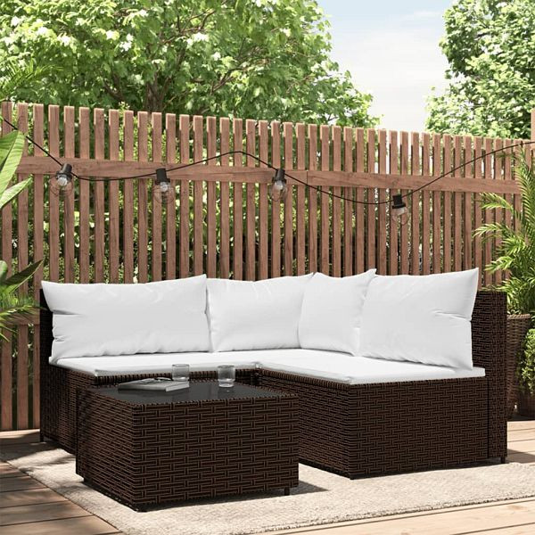 vidaXL 4-teilig Garten-Lounge-Set mit Kissen Braun Poly Rattan, 319749
